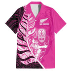 New Zealand Silver Fern Rugby Custom Family Matching Short Sleeve Bodycon Dress and Hawaiian Shirt All Black Maori Pattern Pink - Aussie Hoodie
