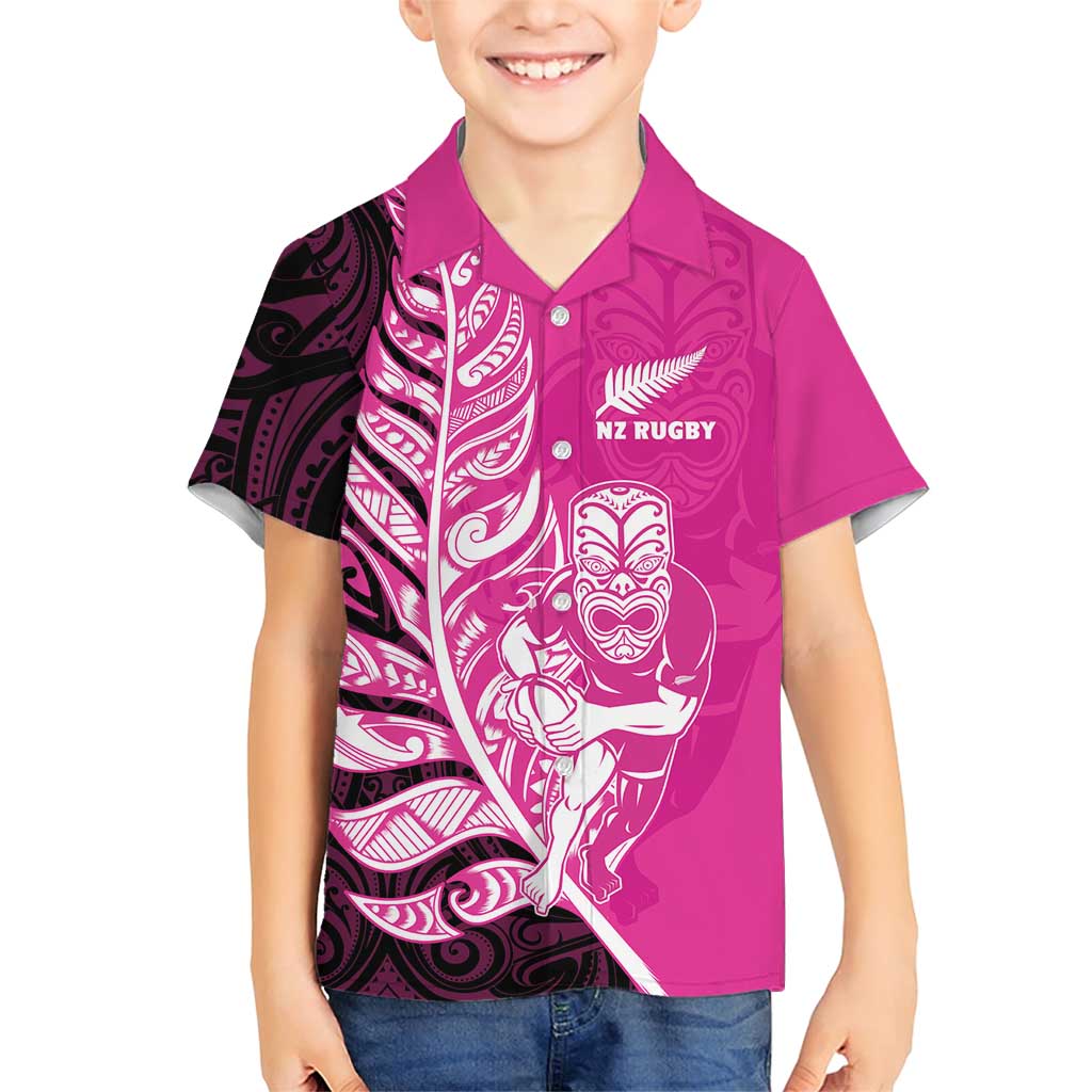 New Zealand Silver Fern Rugby Custom Family Matching Short Sleeve Bodycon Dress and Hawaiian Shirt All Black Maori Pattern Pink - Aussie Hoodie