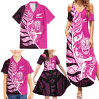 New Zealand Silver Fern Rugby Custom Family Matching Summer Maxi Dress and Hawaiian Shirt All Black Maori Pattern Pink - Aussie Hoodie