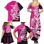 New Zealand Silver Fern Rugby Custom Family Matching Summer Maxi Dress and Hawaiian Shirt All Black Maori Pattern Pink - Aussie Hoodie