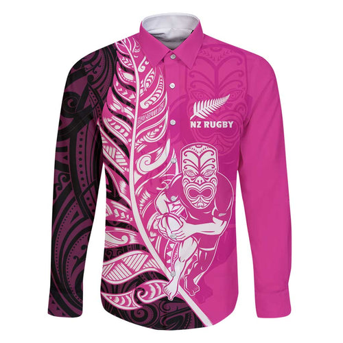 New Zealand Silver Fern Rugby Custom Family Matching Summer Maxi Dress and Hawaiian Shirt All Black Maori Pattern Pink - Aussie Hoodie