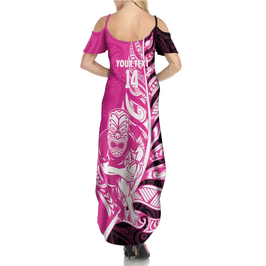New Zealand Silver Fern Rugby Custom Family Matching Summer Maxi Dress and Hawaiian Shirt All Black Maori Pattern Pink - Aussie Hoodie