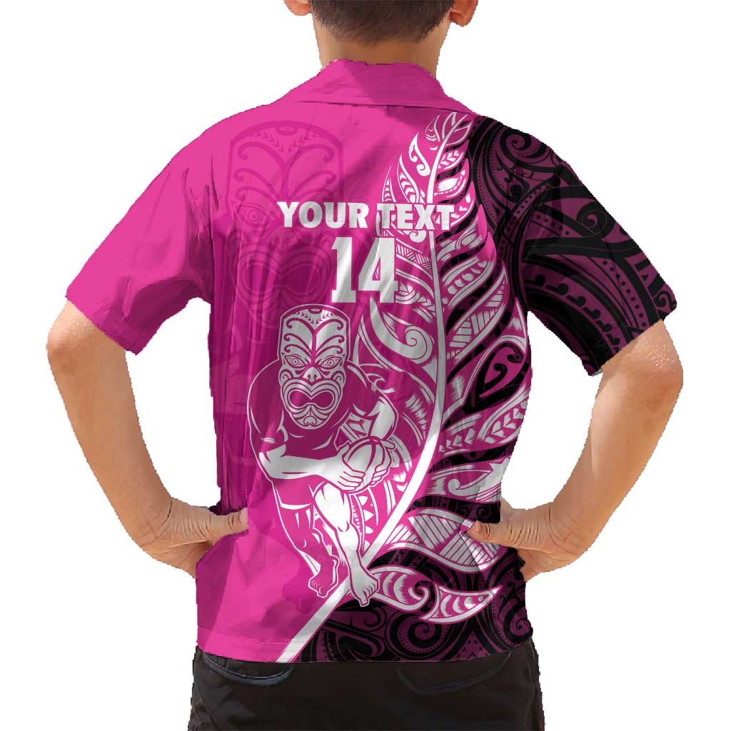 New Zealand Silver Fern Rugby Custom Family Matching Tank Maxi Dress and Hawaiian Shirt All Black Maori Pattern Pink - Aussie Hoodie