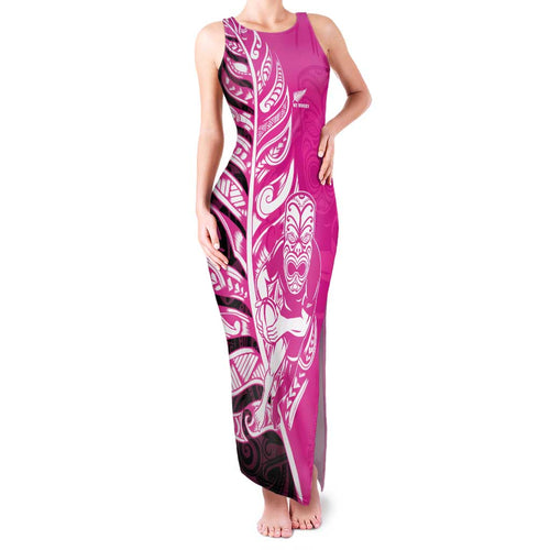 New Zealand Silver Fern Rugby Custom Family Matching Tank Maxi Dress and Hawaiian Shirt All Black Maori Pattern Pink - Aussie Hoodie