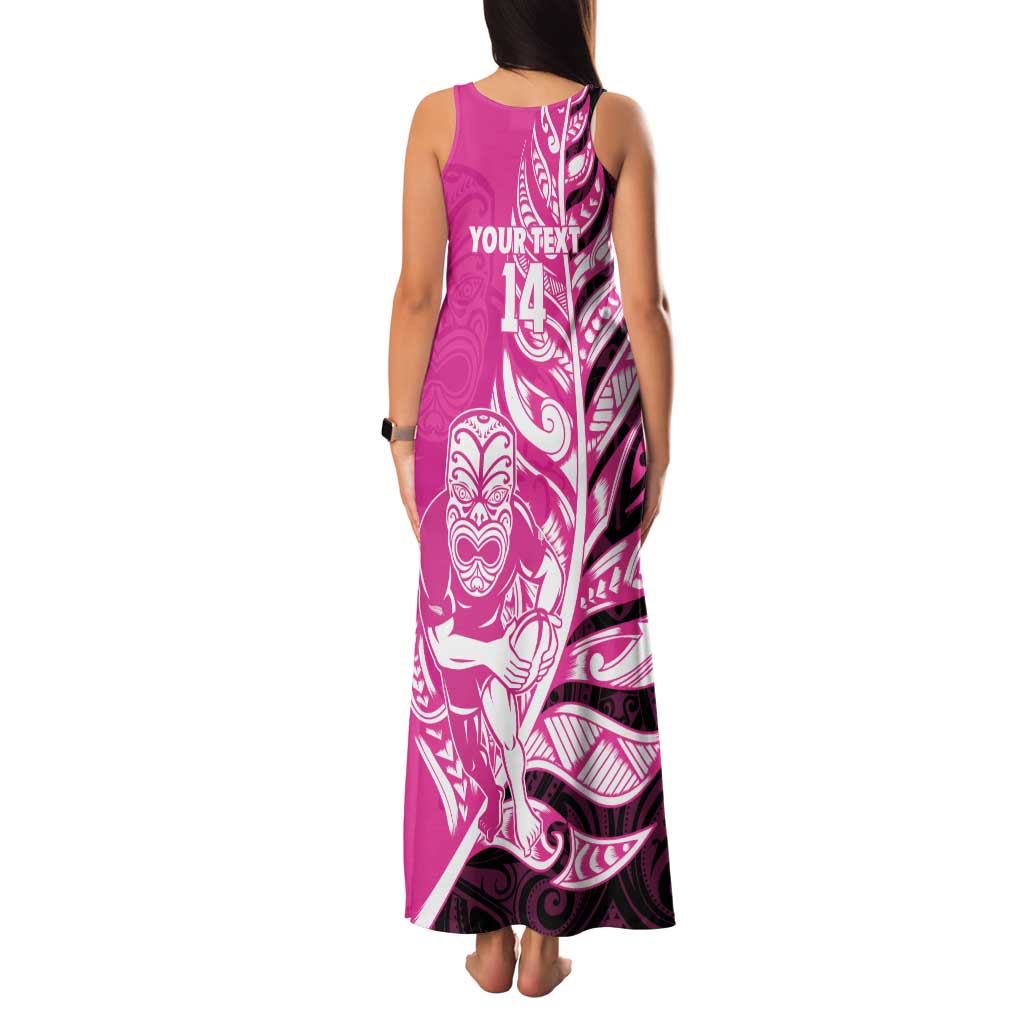 New Zealand Silver Fern Rugby Custom Family Matching Tank Maxi Dress and Hawaiian Shirt All Black Maori Pattern Pink - Aussie Hoodie