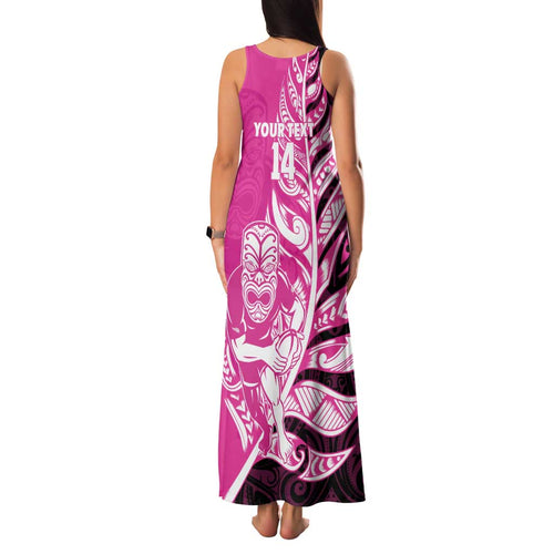 New Zealand Silver Fern Rugby Custom Family Matching Tank Maxi Dress and Hawaiian Shirt All Black Maori Pattern Pink - Aussie Hoodie