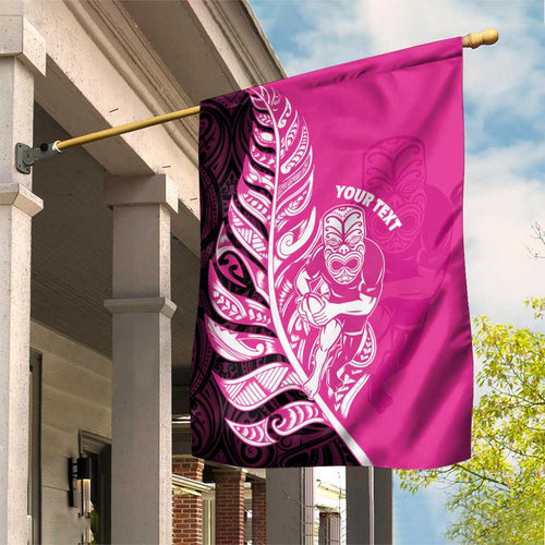 New Zealand Silver Fern Rugby Custom Garden Flag All Black Maori Pattern Pink - Aussie Hoodie