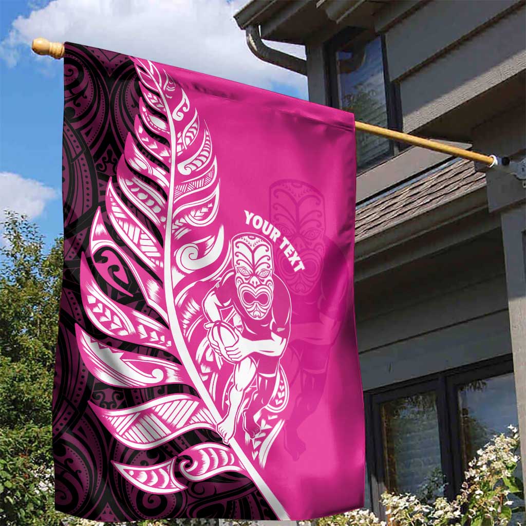 New Zealand Silver Fern Rugby Custom Garden Flag All Black Maori Pattern Pink - Aussie Hoodie