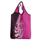New Zealand Silver Fern Rugby Custom Grocery Bag All Black Maori Pattern Pink - Aussie Hoodie