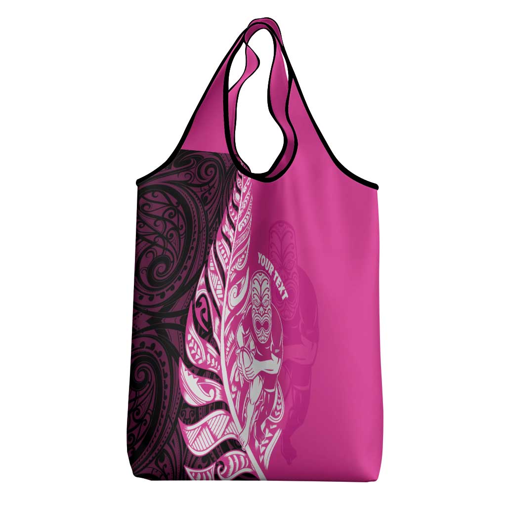 New Zealand Silver Fern Rugby Custom Grocery Bag All Black Maori Pattern Pink - Aussie Hoodie