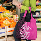 New Zealand Silver Fern Rugby Custom Grocery Bag All Black Maori Pattern Pink - Aussie Hoodie
