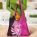 New Zealand Silver Fern Rugby Custom Grocery Bag All Black Maori Pattern Pink - Aussie Hoodie