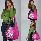 New Zealand Silver Fern Rugby Custom Grocery Bag All Black Maori Pattern Pink - Aussie Hoodie