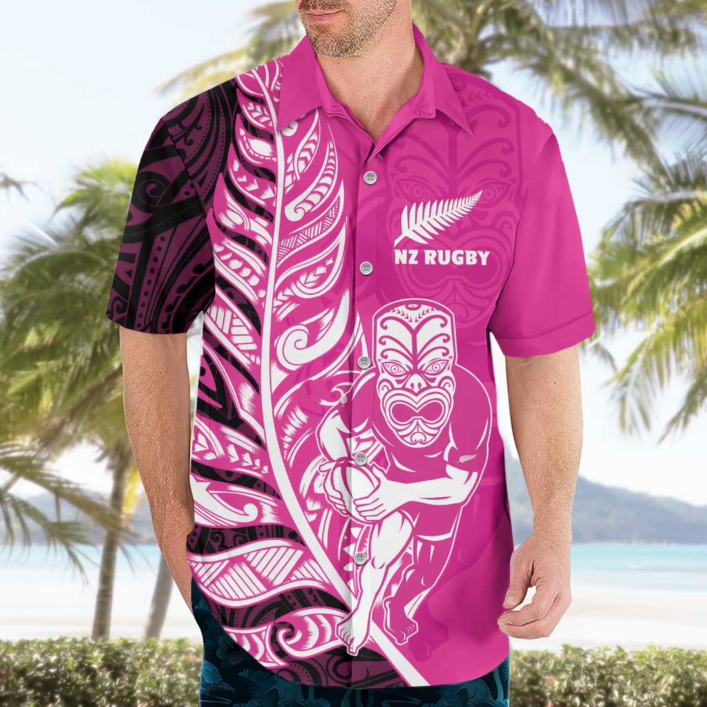 New Zealand Silver Fern Rugby Custom Hawaiian Shirt All Black Maori Pattern Pink - Aussie Hoodie