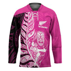 New Zealand Silver Fern Rugby Custom Hockey Jersey All Black Maori Pattern Pink - Aussie Hoodie