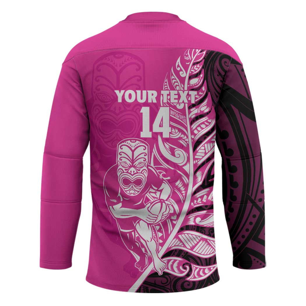New Zealand Silver Fern Rugby Custom Hockey Jersey All Black Maori Pattern Pink - Aussie Hoodie