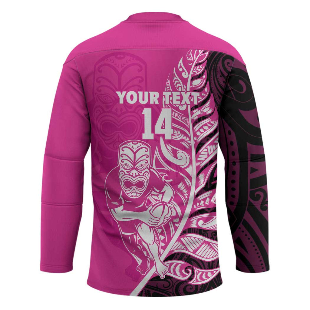 New Zealand Silver Fern Rugby Custom Hockey Jersey All Black Maori Pattern Pink - Aussie Hoodie