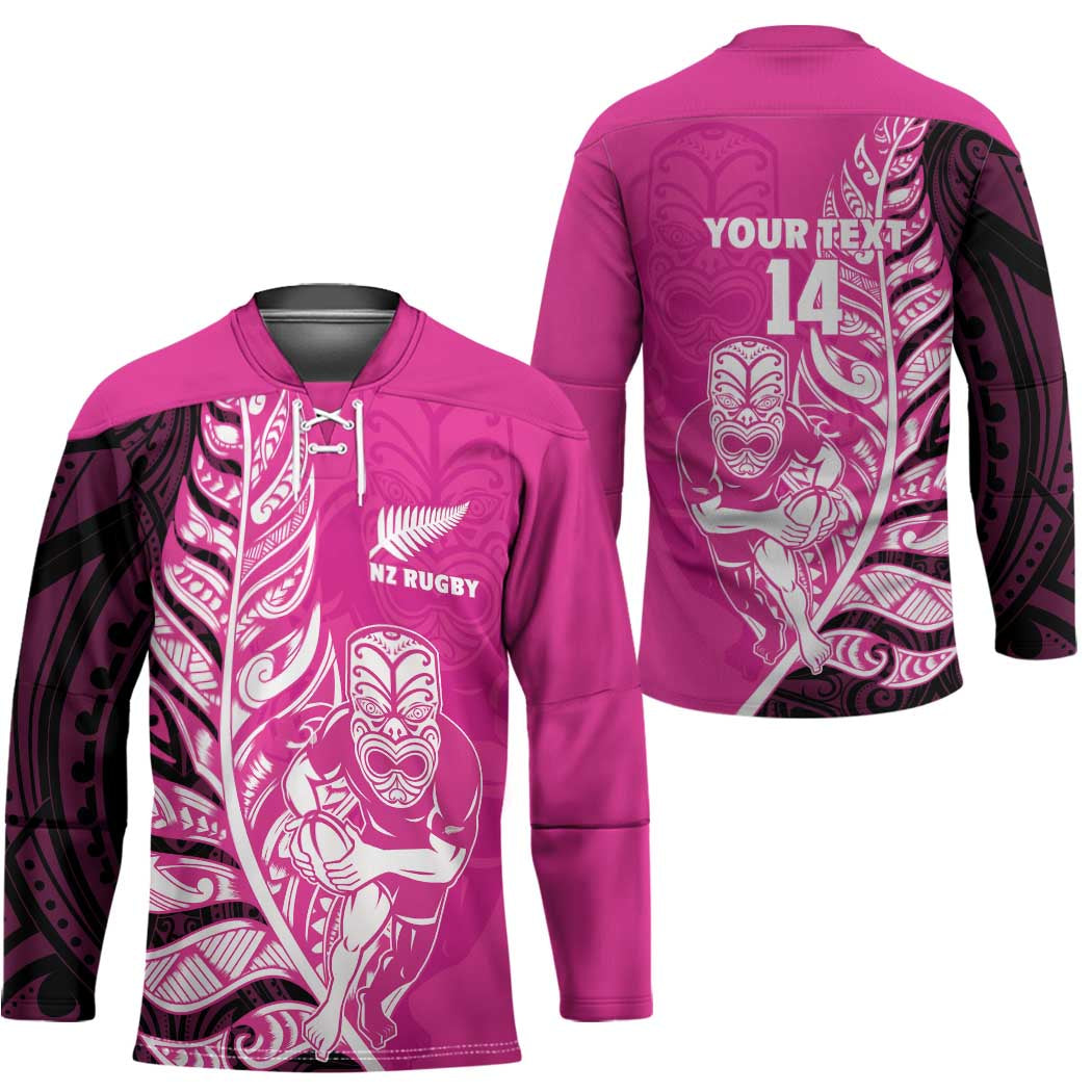New Zealand Silver Fern Rugby Custom Hockey Jersey All Black Maori Pattern Pink - Aussie Hoodie