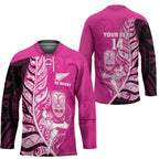 New Zealand Silver Fern Rugby Custom Hockey Jersey All Black Maori Pattern Pink - Aussie Hoodie