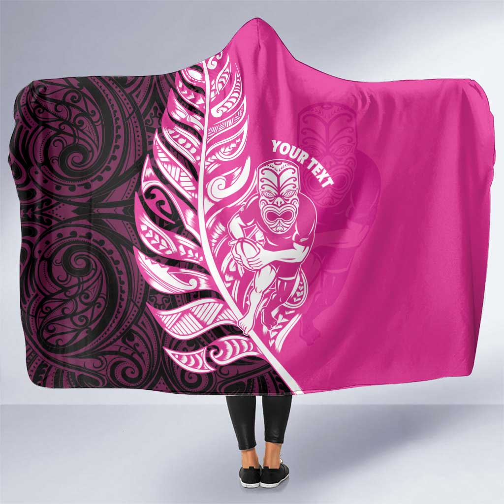 New Zealand Silver Fern Rugby Custom Hooded Blanket All Black Maori Pattern Pink - Aussie Hoodie