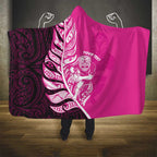 New Zealand Silver Fern Rugby Custom Hooded Blanket All Black Maori Pattern Pink - Aussie Hoodie