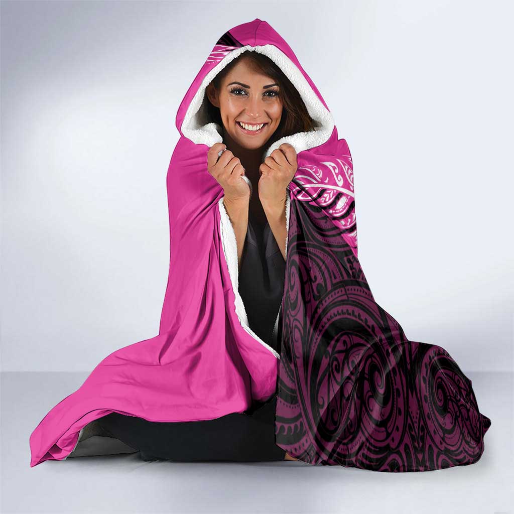 New Zealand Silver Fern Rugby Custom Hooded Blanket All Black Maori Pattern Pink - Aussie Hoodie