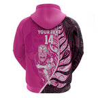 New Zealand Silver Fern Rugby Custom Hoodie All Black Maori Pattern Pink - Aussie Hoodie