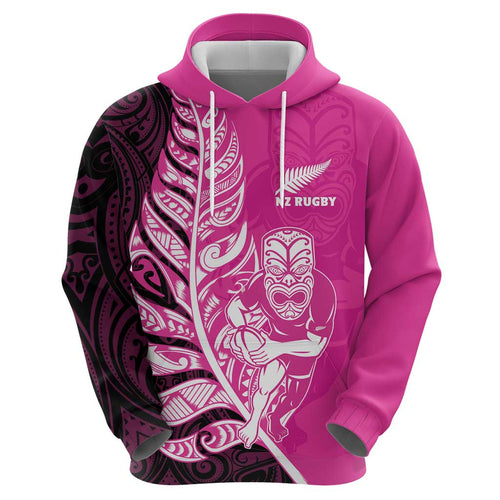 New Zealand Silver Fern Rugby Custom Hoodie All Black Maori Pattern Pink - Aussie Hoodie