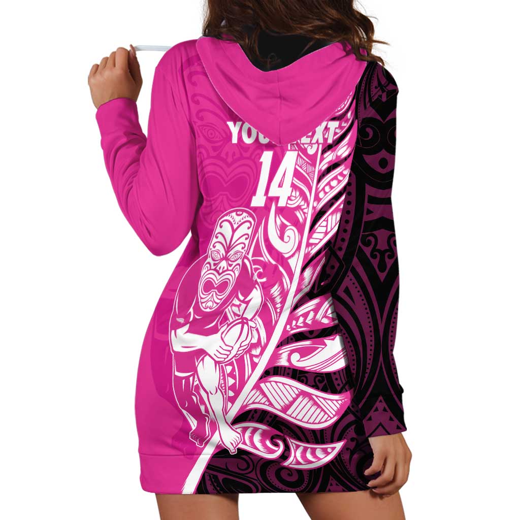 New Zealand Silver Fern Rugby Custom Hoodie Dress All Black Maori Pattern Pink - Aussie Hoodie