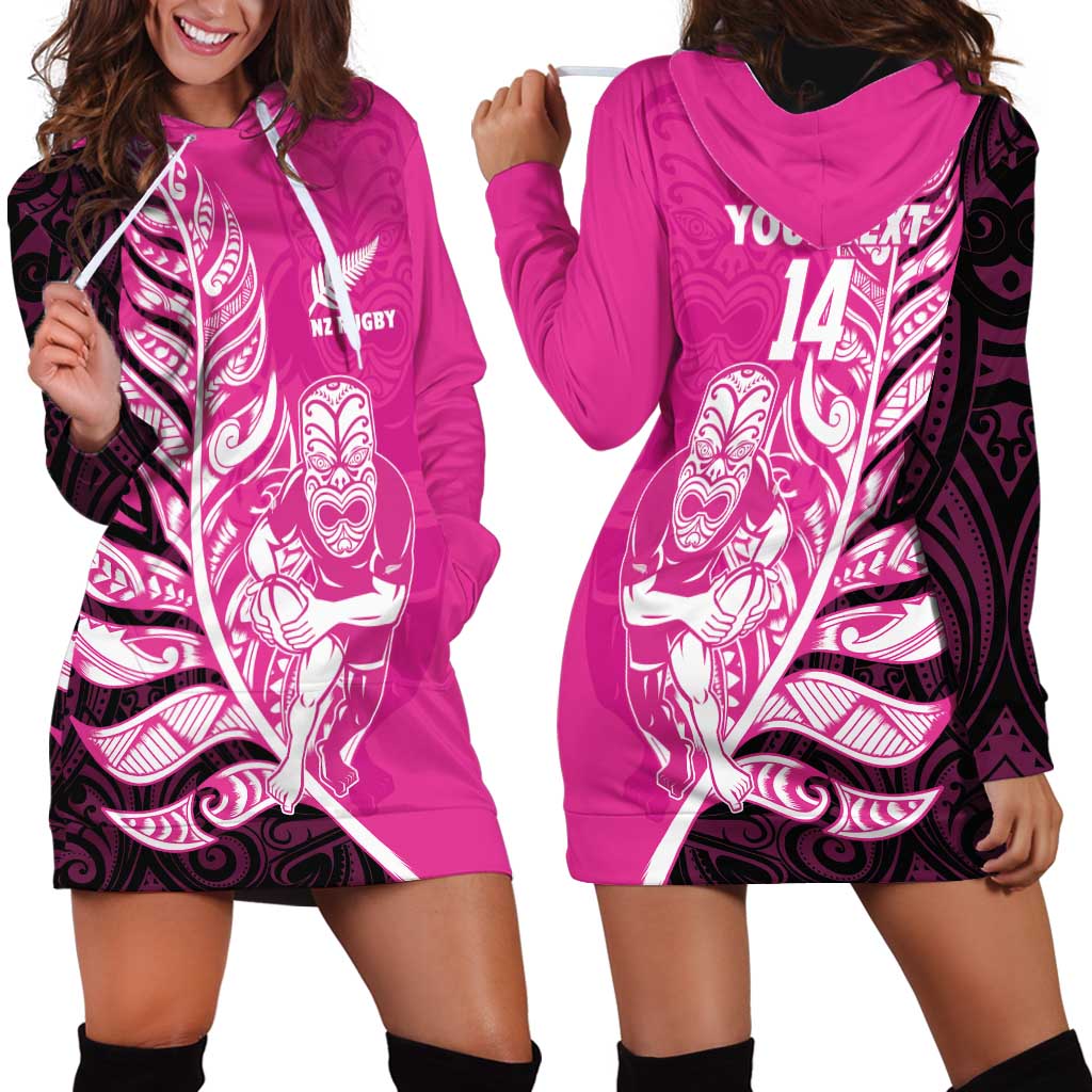 New Zealand Silver Fern Rugby Custom Hoodie Dress All Black Maori Pattern Pink - Aussie Hoodie