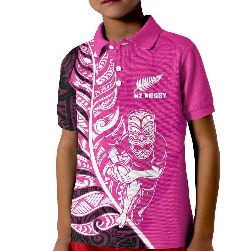 New Zealand Silver Fern Rugby Custom Kid Polo Shirt All Black Maori Pattern Pink - Aussie Hoodie