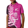 New Zealand Silver Fern Rugby Custom Kid Polo Shirt All Black Maori Pattern Pink - Aussie Hoodie