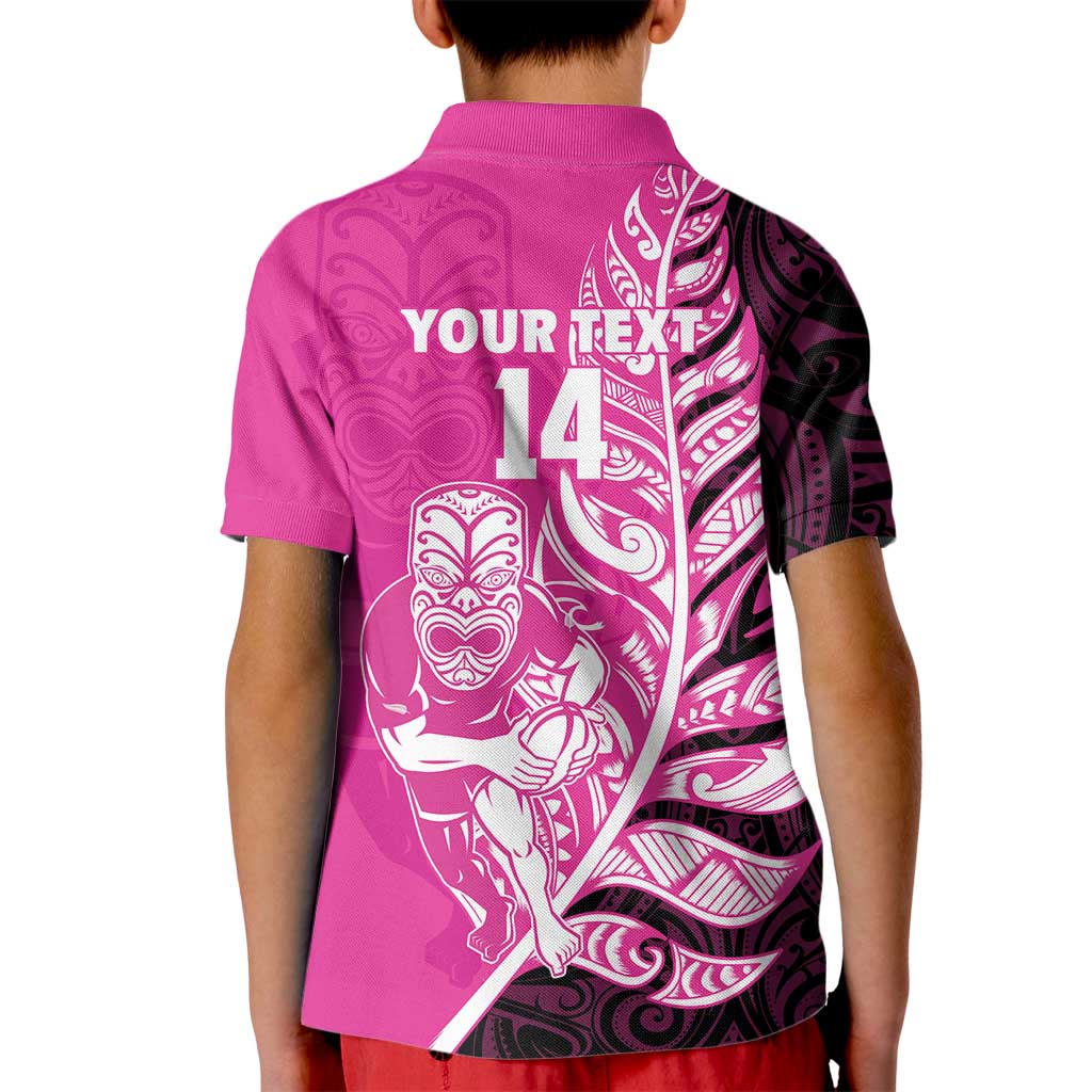 New Zealand Silver Fern Rugby Custom Kid Polo Shirt All Black Maori Pattern Pink - Aussie Hoodie