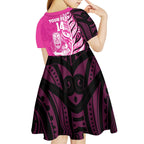 New Zealand Silver Fern Rugby Custom Kid Short Sleeve Dress All Black Maori Pattern Pink - Aussie Hoodie