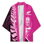 New Zealand Silver Fern Rugby Custom Kimono All Black Maori Pattern Pink - Aussie Hoodie