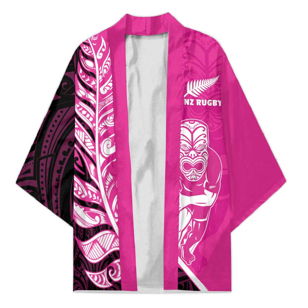 New Zealand Silver Fern Rugby Custom Kimono All Black Maori Pattern Pink - Aussie Hoodie