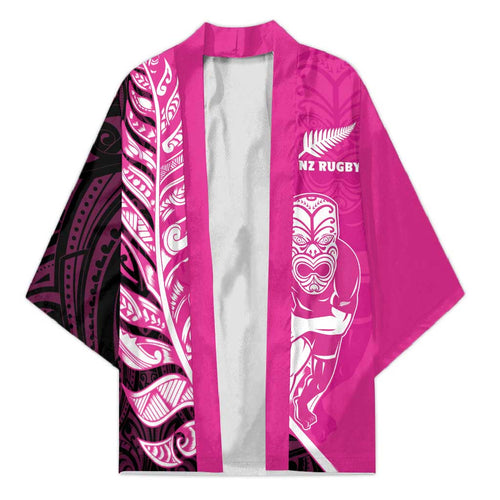 New Zealand Silver Fern Rugby Custom Kimono All Black Maori Pattern Pink - Aussie Hoodie