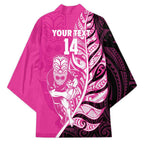 New Zealand Silver Fern Rugby Custom Kimono All Black Maori Pattern Pink - Aussie Hoodie