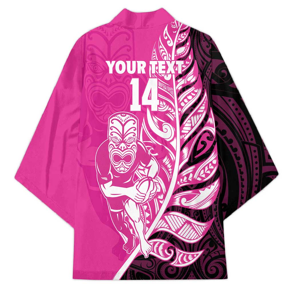 New Zealand Silver Fern Rugby Custom Kimono All Black Maori Pattern Pink - Aussie Hoodie