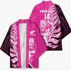 New Zealand Silver Fern Rugby Custom Kimono All Black Maori Pattern Pink - Aussie Hoodie