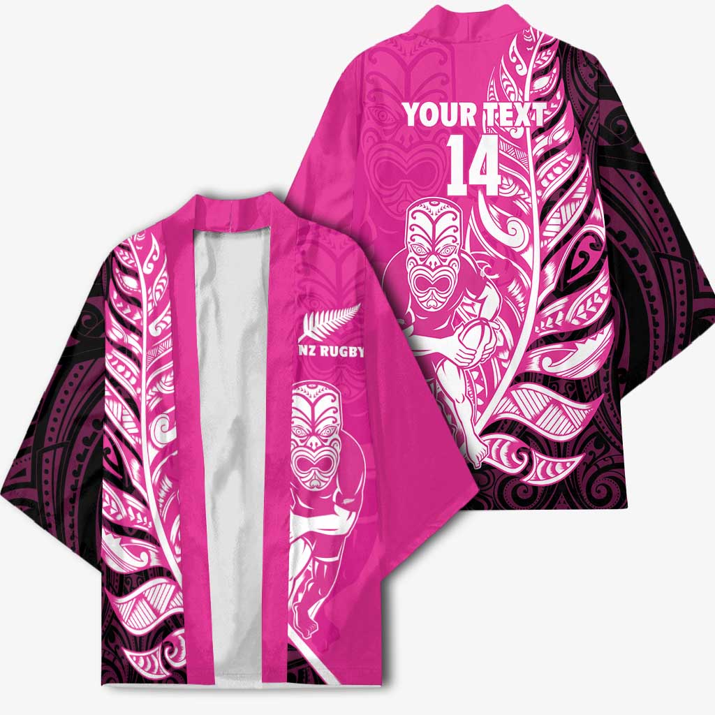 New Zealand Silver Fern Rugby Custom Kimono All Black Maori Pattern Pink - Aussie Hoodie