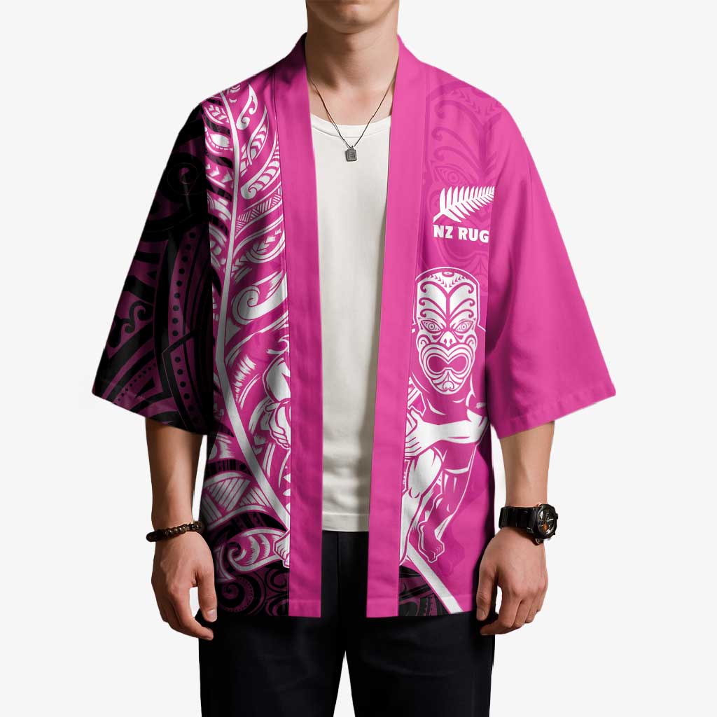 New Zealand Silver Fern Rugby Custom Kimono All Black Maori Pattern Pink - Aussie Hoodie
