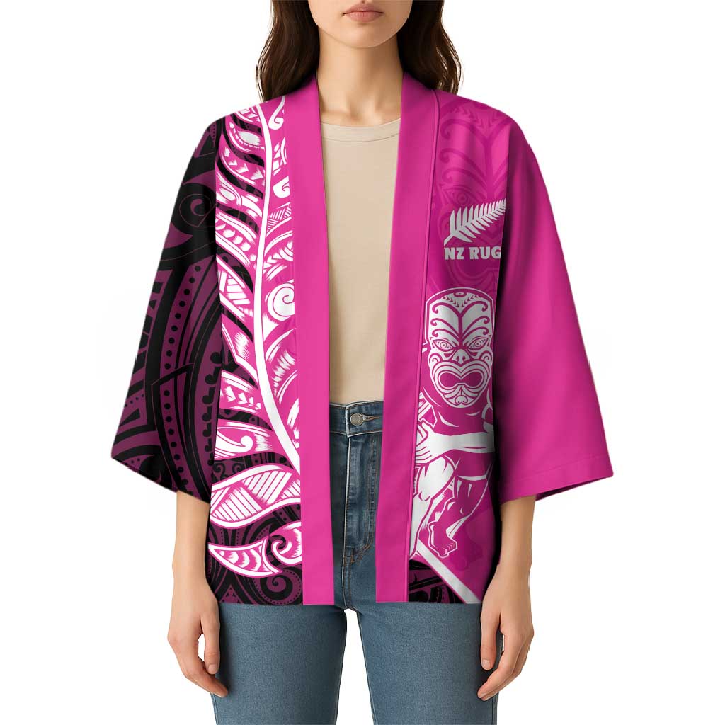 New Zealand Silver Fern Rugby Custom Kimono All Black Maori Pattern Pink - Aussie Hoodie