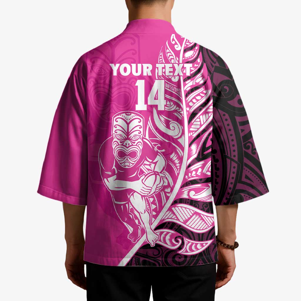 New Zealand Silver Fern Rugby Custom Kimono All Black Maori Pattern Pink - Aussie Hoodie