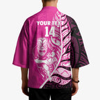 New Zealand Silver Fern Rugby Custom Kimono All Black Maori Pattern Pink - Aussie Hoodie