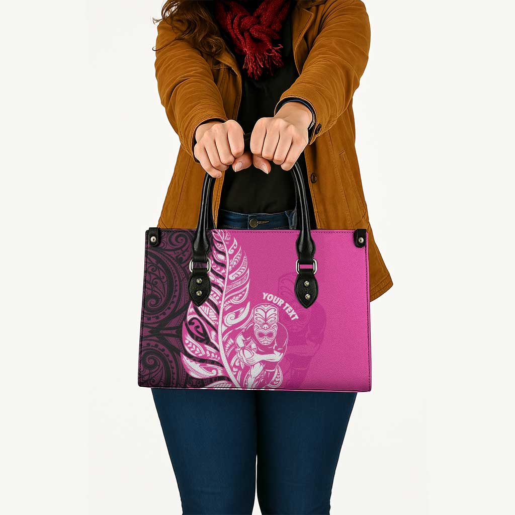 New Zealand Silver Fern Rugby Custom Leather Bag All Black Maori Pattern Pink - Aussie Hoodie