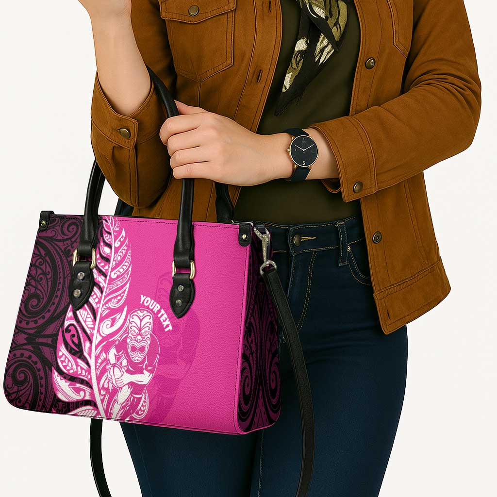 New Zealand Silver Fern Rugby Custom Leather Bag All Black Maori Pattern Pink - Aussie Hoodie