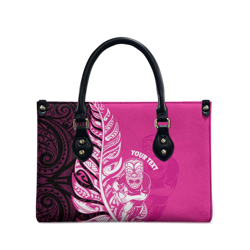 New Zealand Silver Fern Rugby Custom Leather Bag All Black Maori Pattern Pink - Aussie Hoodie