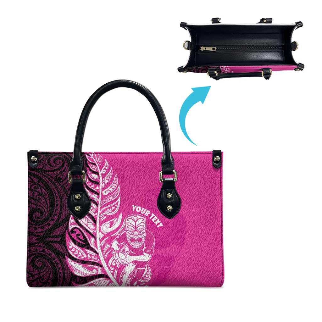 New Zealand Silver Fern Rugby Custom Leather Bag All Black Maori Pattern Pink - Aussie Hoodie