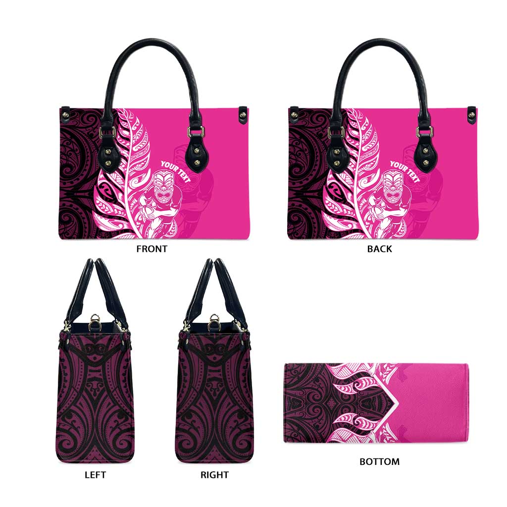 New Zealand Silver Fern Rugby Custom Leather Bag All Black Maori Pattern Pink - Aussie Hoodie